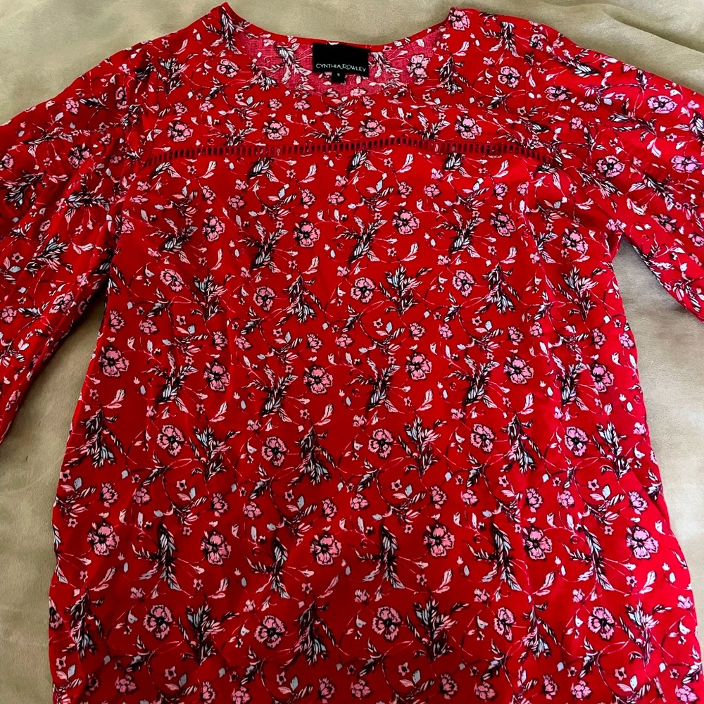 Cynthia Rowley 3/4 Sleeve Blouse Small Red